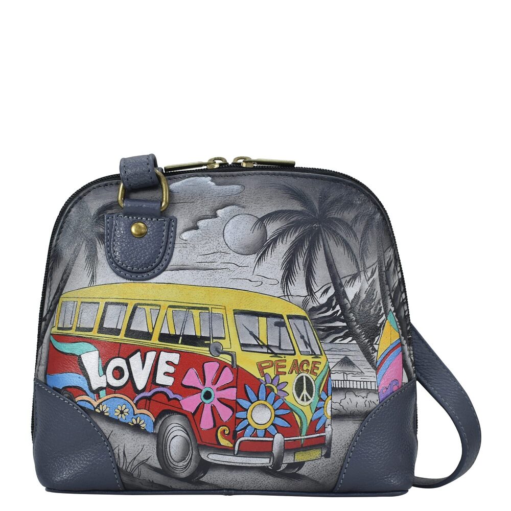 9879 Organizer Hand Painted Leather Small Multi Compartment Zip-Around